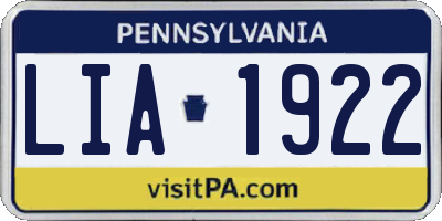PA license plate LIA1922