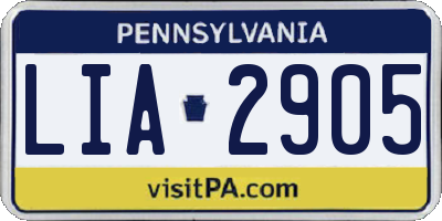 PA license plate LIA2905