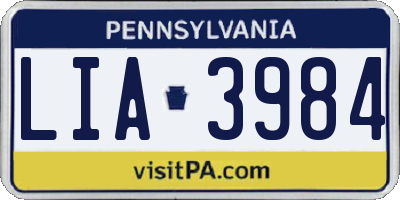 PA license plate LIA3984