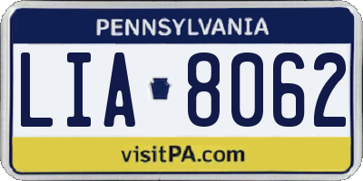PA license plate LIA8062