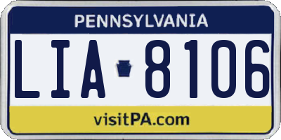 PA license plate LIA8106