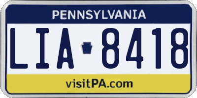 PA license plate LIA8418