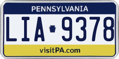 PA license plate LIA9378
