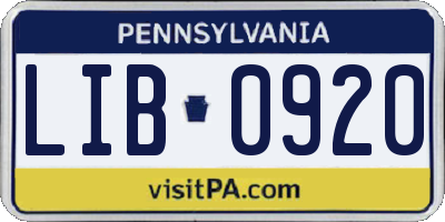 PA license plate LIB0920