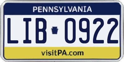 PA license plate LIB0922