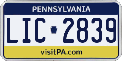 PA license plate LIC2839