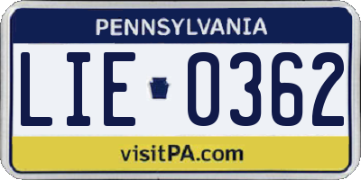 PA license plate LIE0362