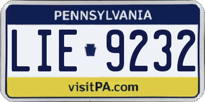 PA license plate LIE9232