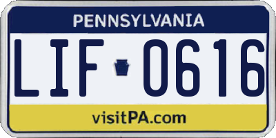 PA license plate LIF0616