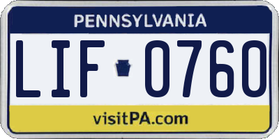 PA license plate LIF0760
