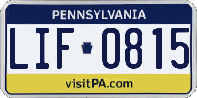 PA license plate LIF0815
