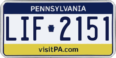 PA license plate LIF2151