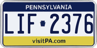 PA license plate LIF2376