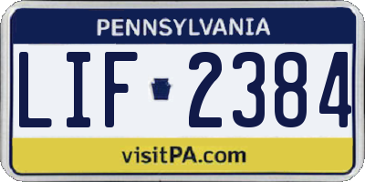 PA license plate LIF2384