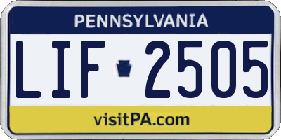 PA license plate LIF2505