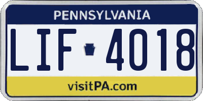 PA license plate LIF4018