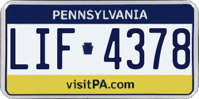 PA license plate LIF4378