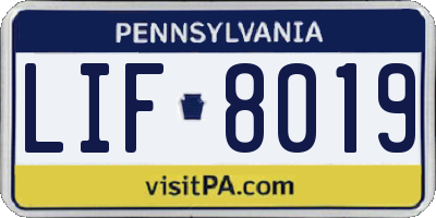 PA license plate LIF8019