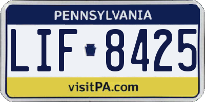 PA license plate LIF8425