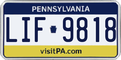 PA license plate LIF9818