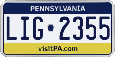 PA license plate LIG2355
