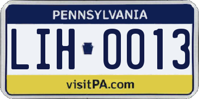 PA license plate LIH0013