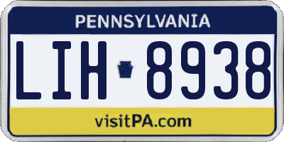 PA license plate LIH8938