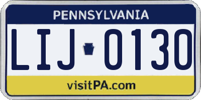 PA license plate LIJ0130