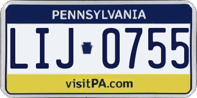 PA license plate LIJ0755