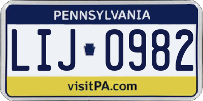 PA license plate LIJ0982