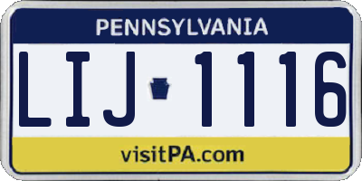 PA license plate LIJ1116