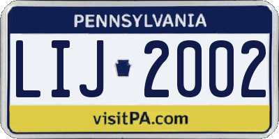 PA license plate LIJ2002