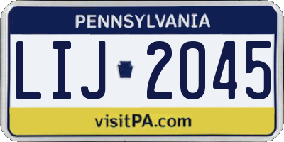 PA license plate LIJ2045