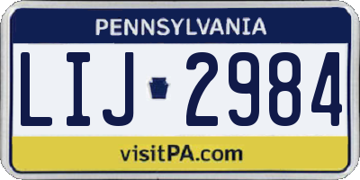 PA license plate LIJ2984