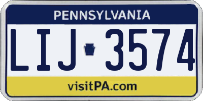 PA license plate LIJ3574