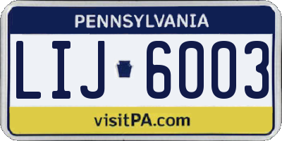 PA license plate LIJ6003