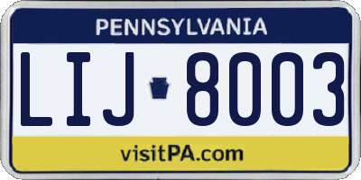 PA license plate LIJ8003