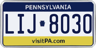 PA license plate LIJ8030