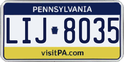 PA license plate LIJ8035