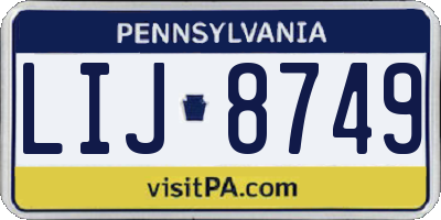 PA license plate LIJ8749