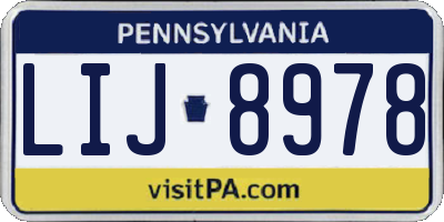 PA license plate LIJ8978