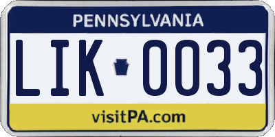 PA license plate LIK0033