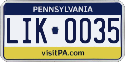 PA license plate LIK0035