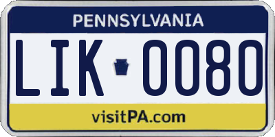PA license plate LIK0080