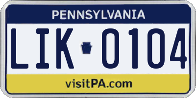 PA license plate LIK0104
