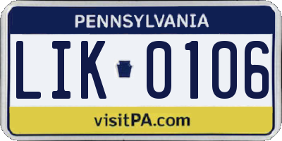 PA license plate LIK0106