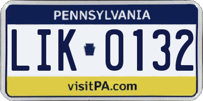 PA license plate LIK0132