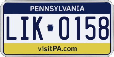 PA license plate LIK0158