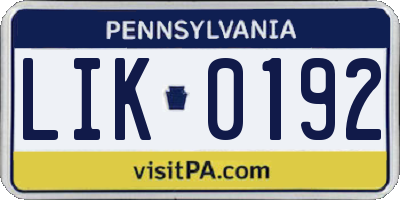 PA license plate LIK0192