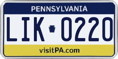 PA license plate LIK0220